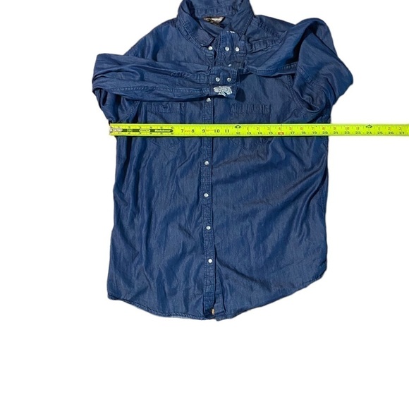 Bit & Bridle Woman's Pearl Snap Long Sleeve Top Sz XL Blue Denim Embroidered - Picture 4 of 12